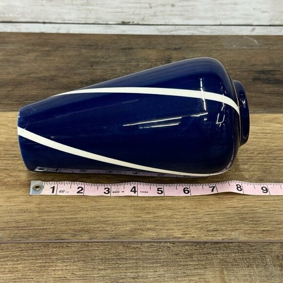 Vintage Cylinder Navy Vase With White and Gold Decoration McDonough Art Deco - Picture 8 of 10